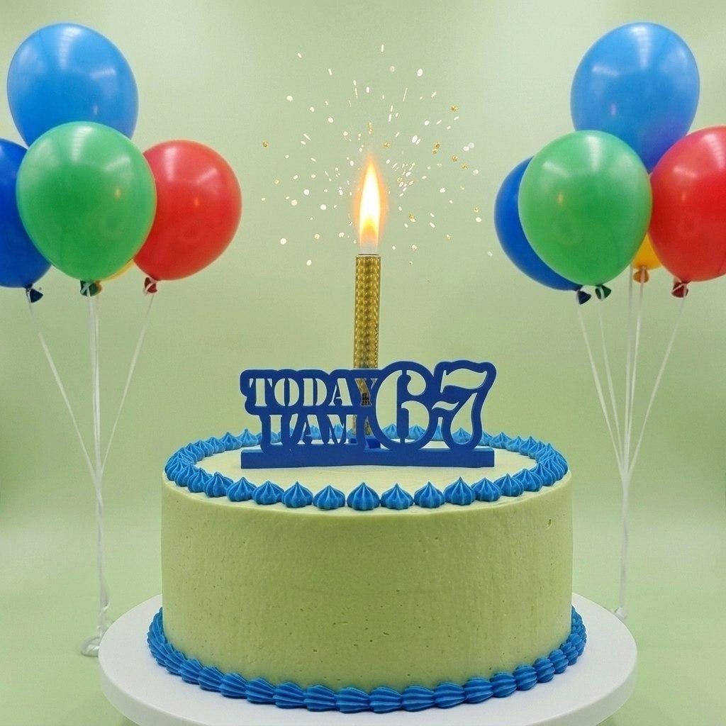 Topper tarta Six Seven «TODAY I AM 6-7» para 7 cumpleaños