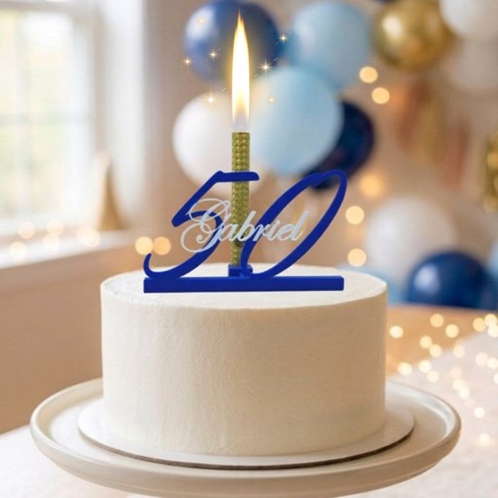 Cake Topper Zahl & Name in Schreibschrift – für runde Geburtstage