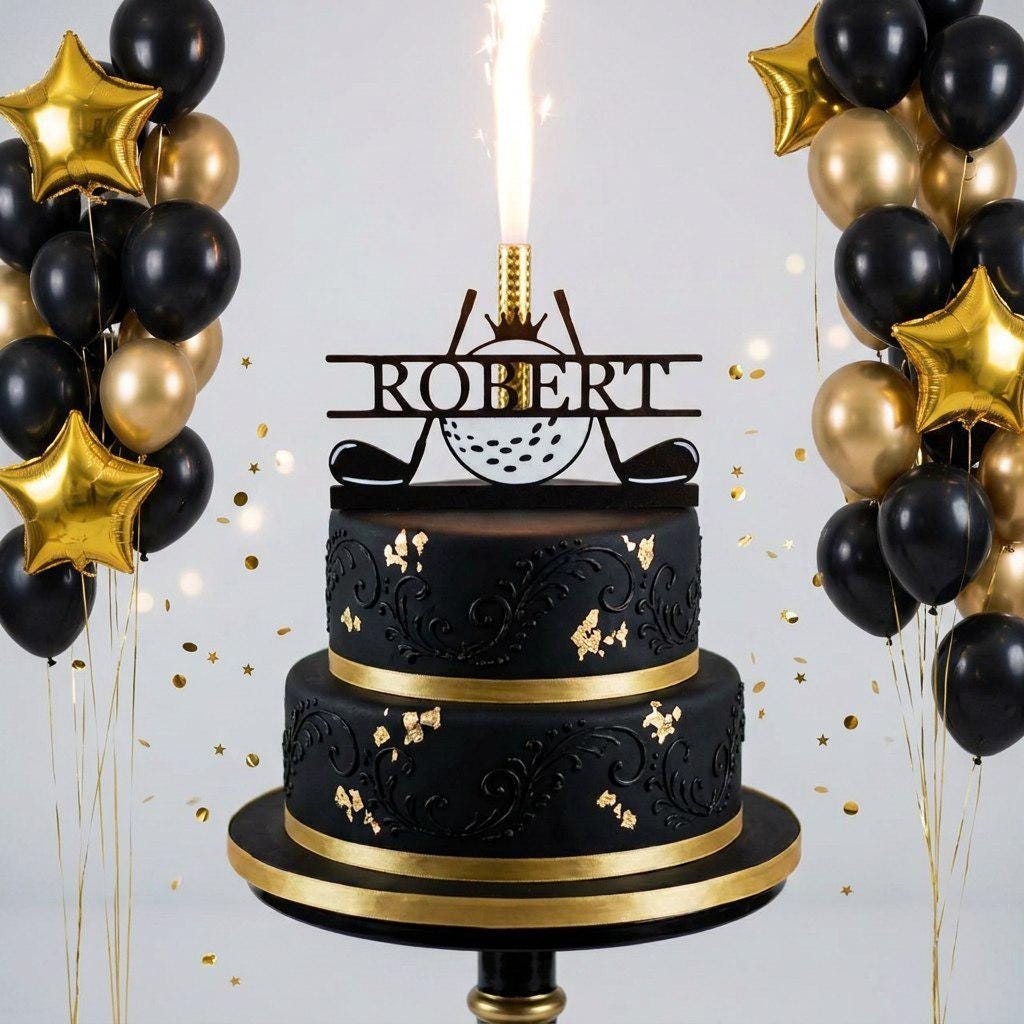 Topper tarta golf con nombre y edad: Felices 40, 50 o 60