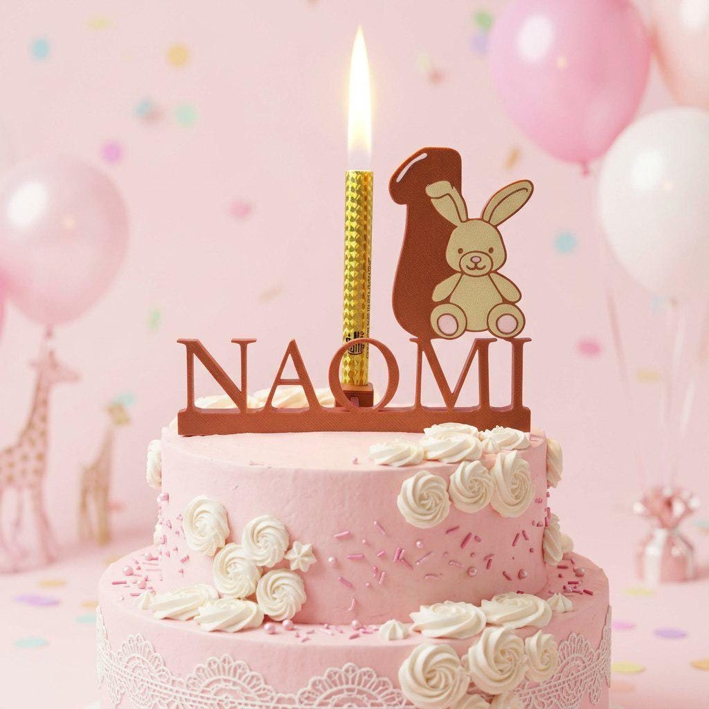 Topper tarta conejito personalizado con nombre y edad