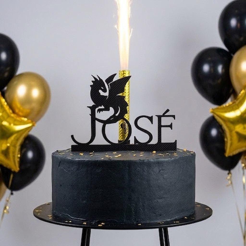 Topper tarta dragón personalizado con nombre