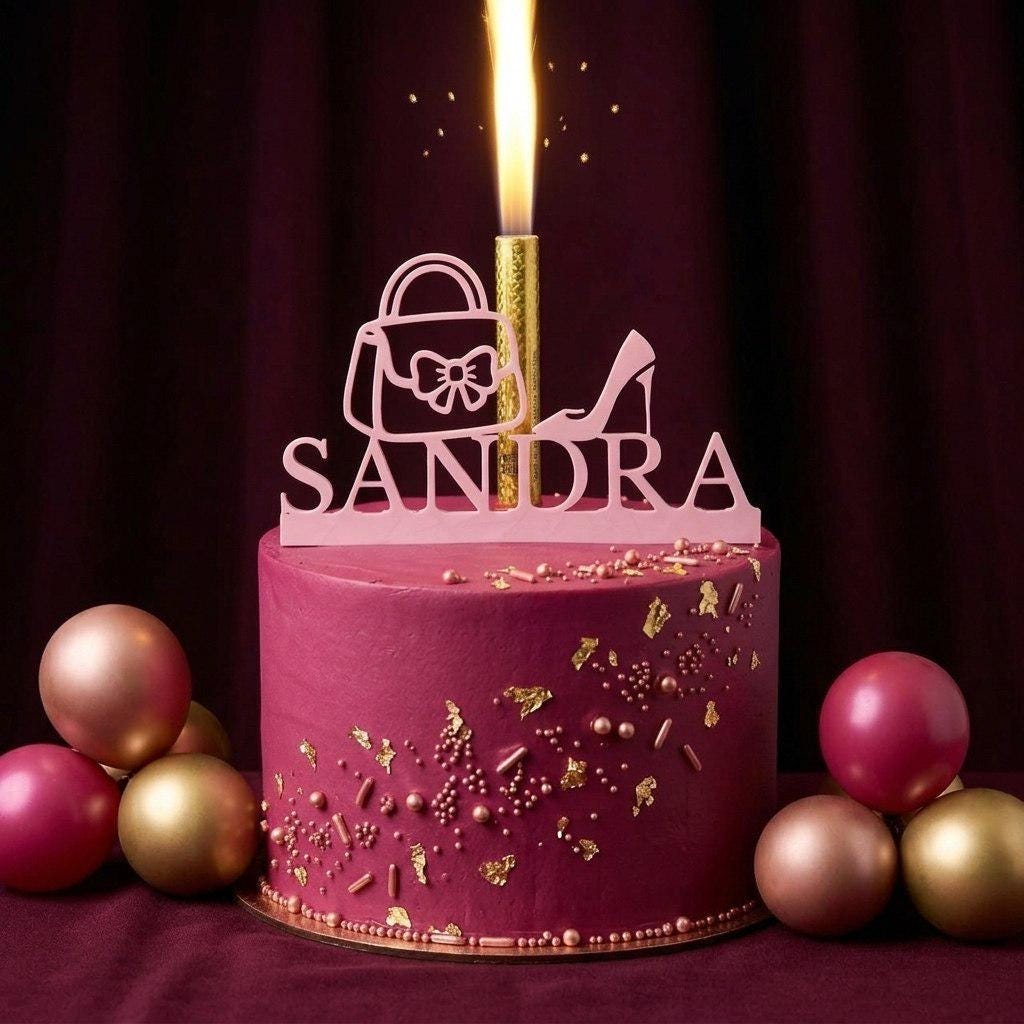 Topper tarta personalizado para chica: bolso, lazo y tacón