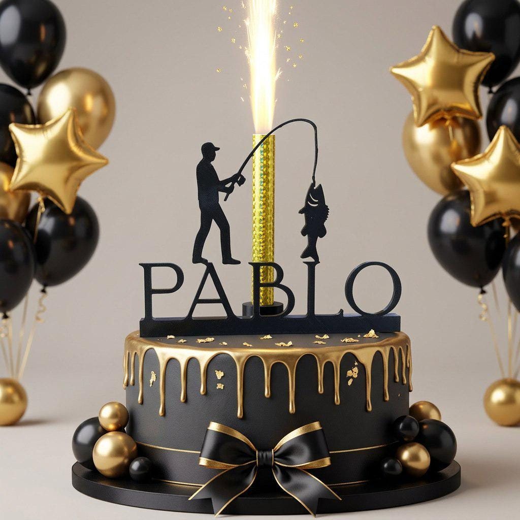 Topper tarta pescador personalizado con nombre