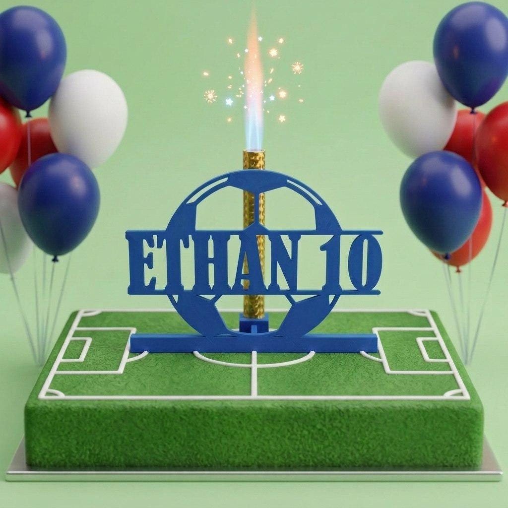 Topper tarta fútbol personalizado con nombre y edad