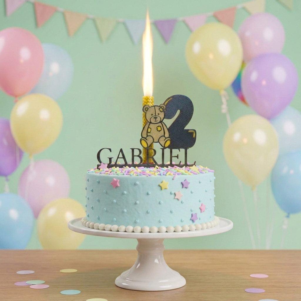 Topper tarta osito personalizado con nombre y edad